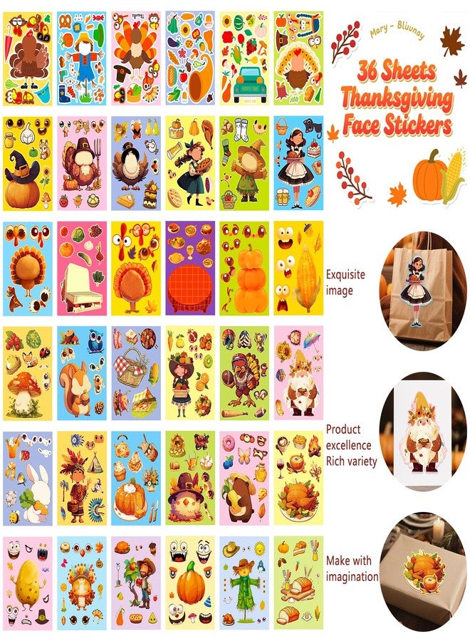 CUTELIILI Make a Turkey Stickers 36 Sheets Thanksgiving Stickers for Kids Turkey,Bear,Tribal,Maize,Squirrel Face Sticker Make Your Own Face Sticker Party Favors DIY Crafts Classroom Teacher Reward - Image 3